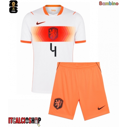 Paesi Bassi Virgil van Dijk #4 Seconda Maglia Bambino Mondiali 2026 Manica Corta (+ Pantaloni corti)